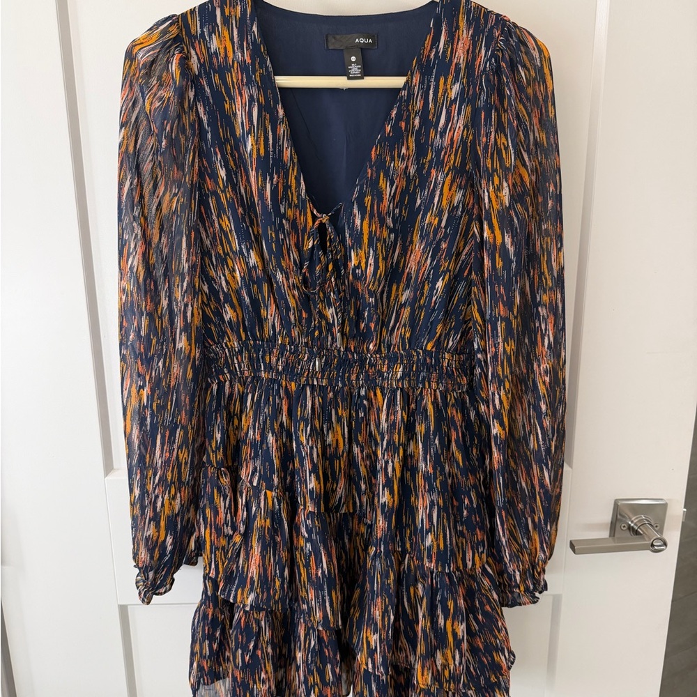 Aqua Vibrant Patterned Long Sleeve Dress